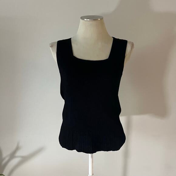 Y2K 2000s Black Square Neck Scallop Trim Tank Top Wmns L Casual Summer Goth - Picture 1 of 9